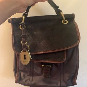 Fossil ‘winter’ brown bag with fur detailing